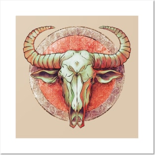 Buffalo skull mandala Posters and Art